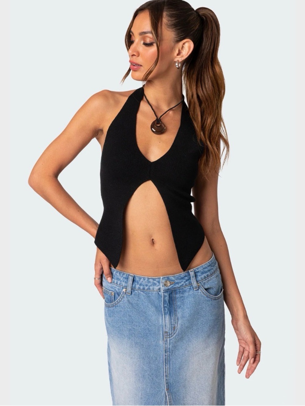 Edikted Black Halter Cutout Crop Top